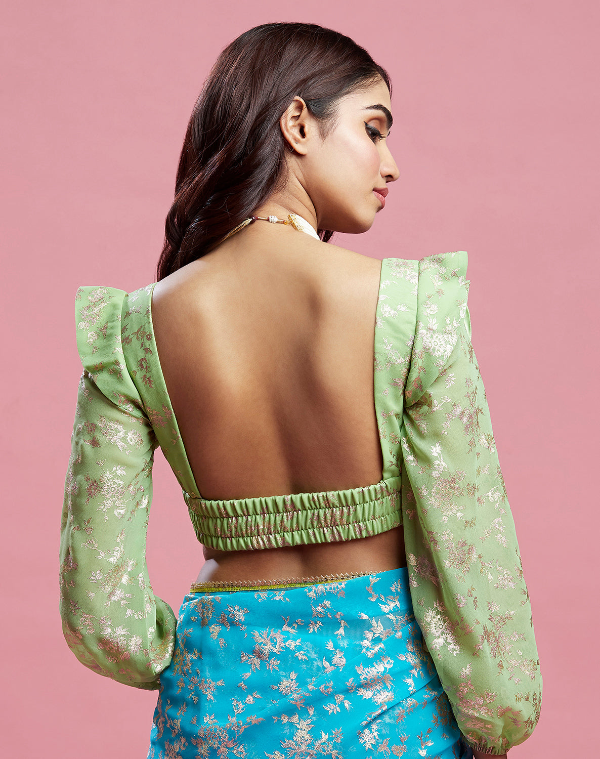 Turquoise Barfi Saree Set