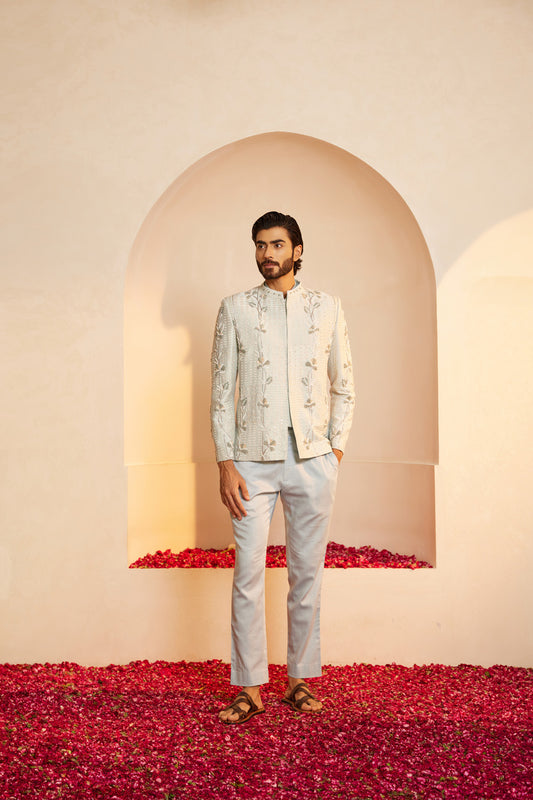 Ikshaan Powder Blue Bandgala Set