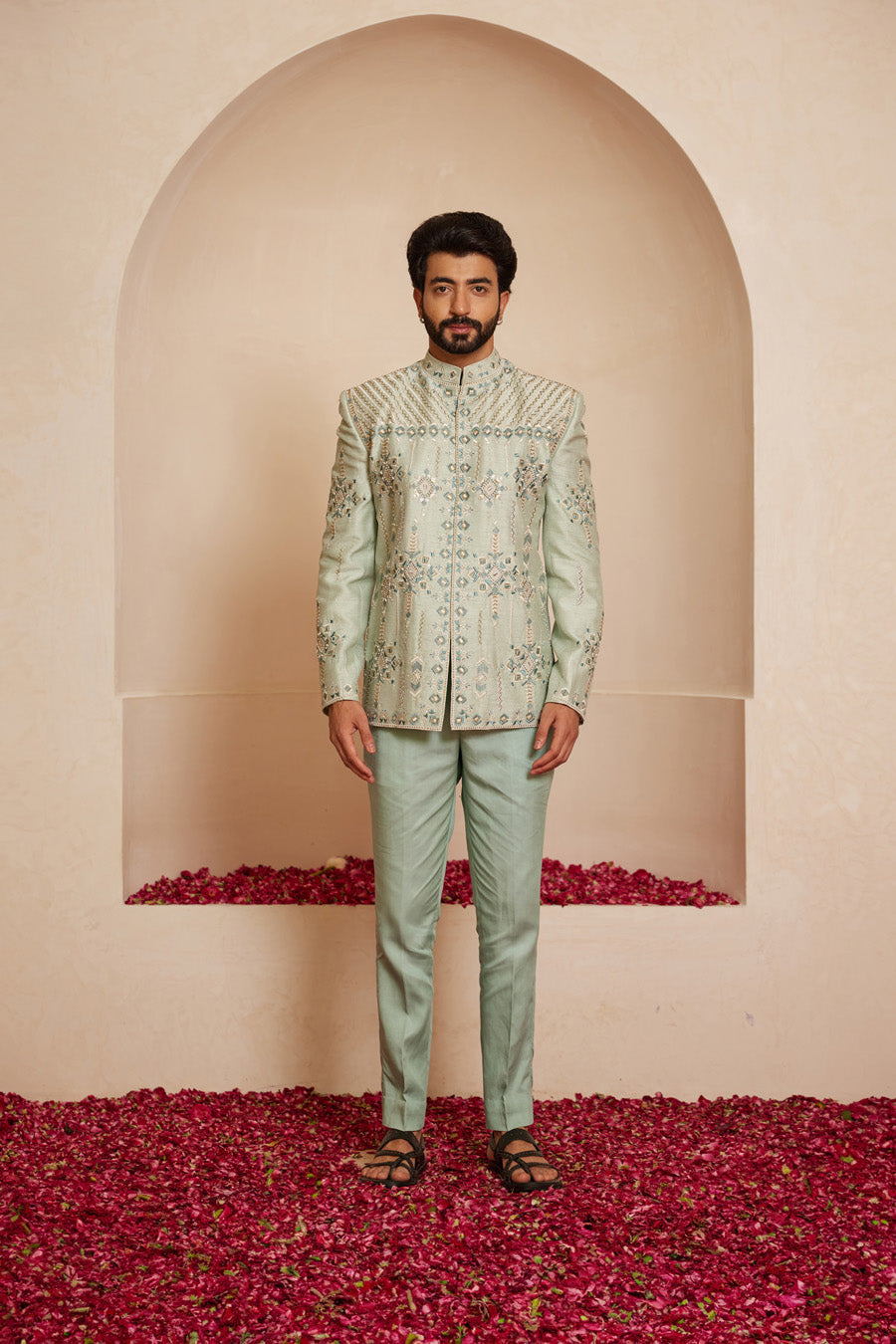 Yakshit Powder Blue Bandgala Set