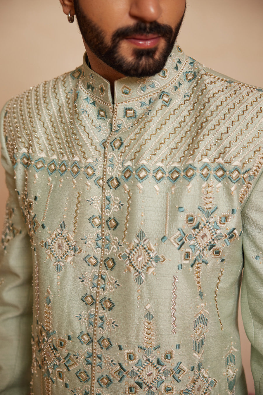 Yakshit Powder Blue Bandgala Set