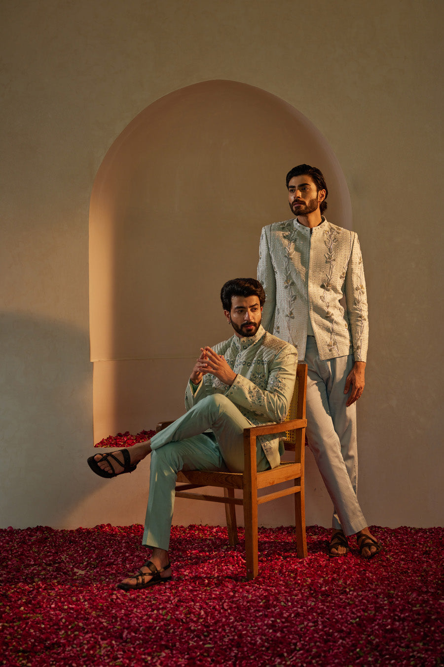 Yakshit Powder Blue Bandgala Set