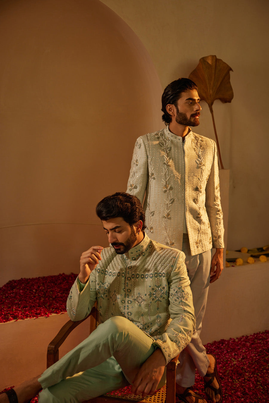 Yakshit Powder Blue Bandgala Set