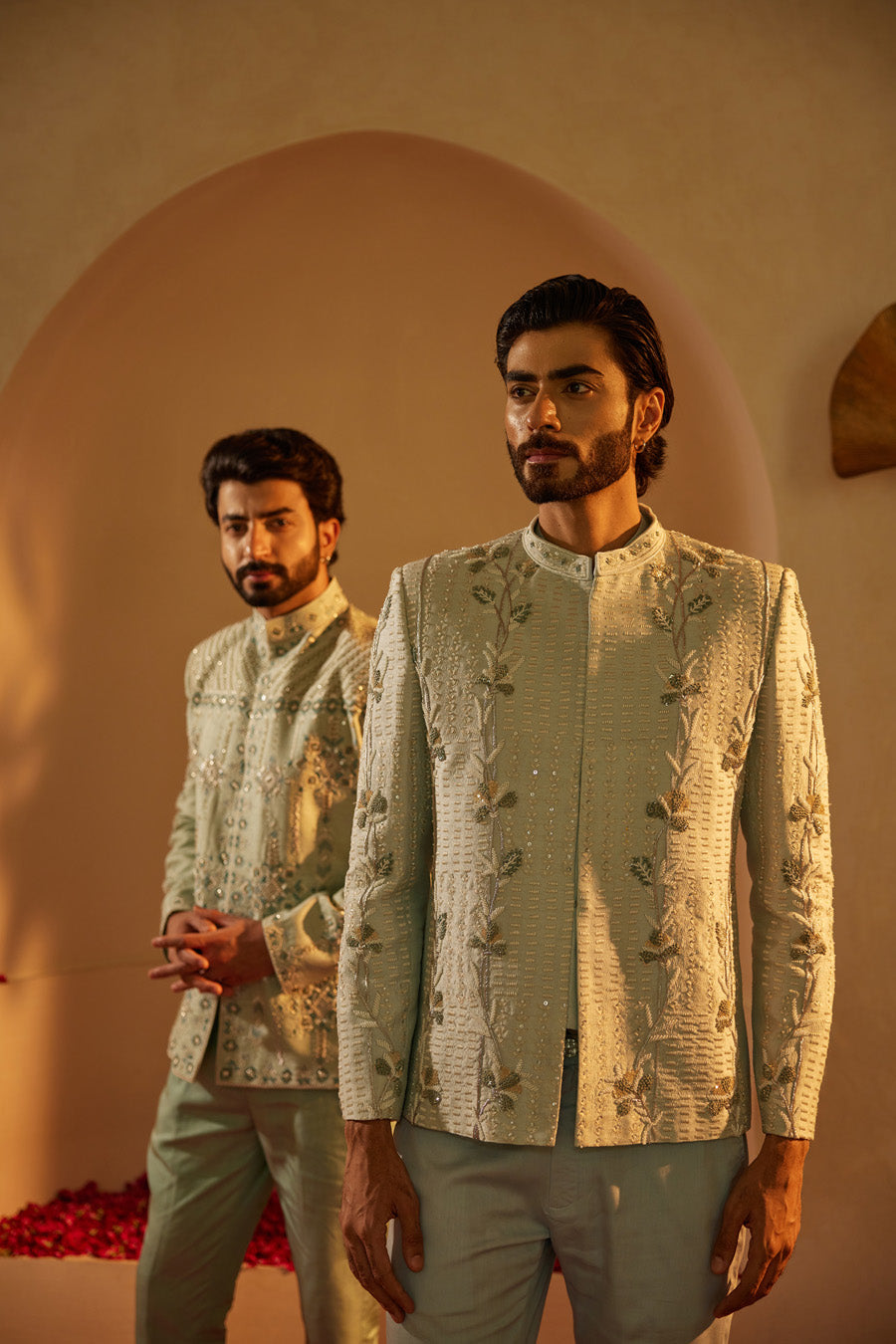 Yakshit Powder Blue Bandgala Set