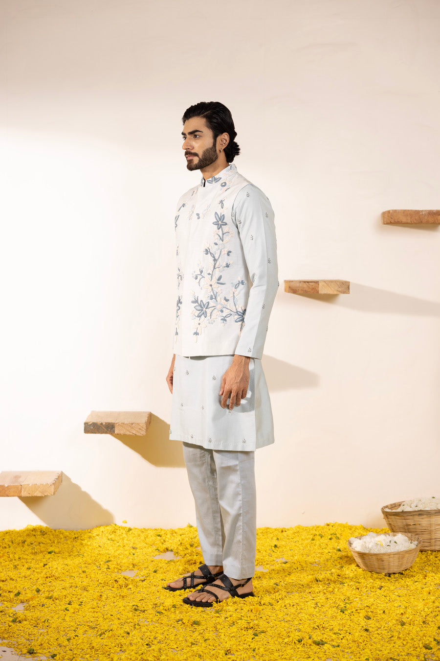 Advaith Powder Blue Waistcoat Set