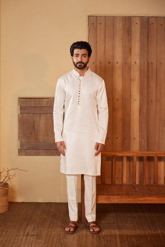 Somesh Milky White Kurta Set