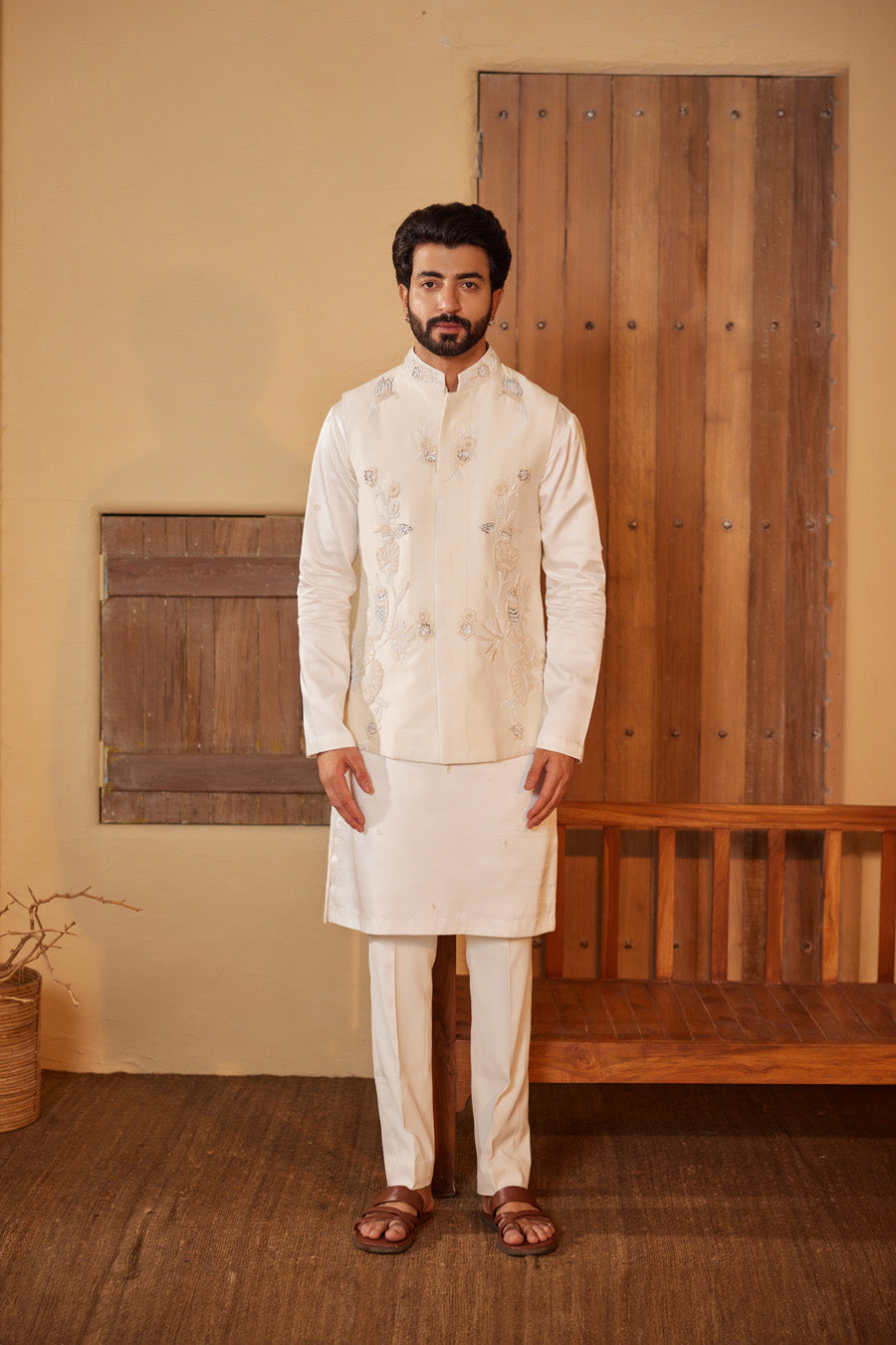 Sarvang Milky White Waisatcoat Set