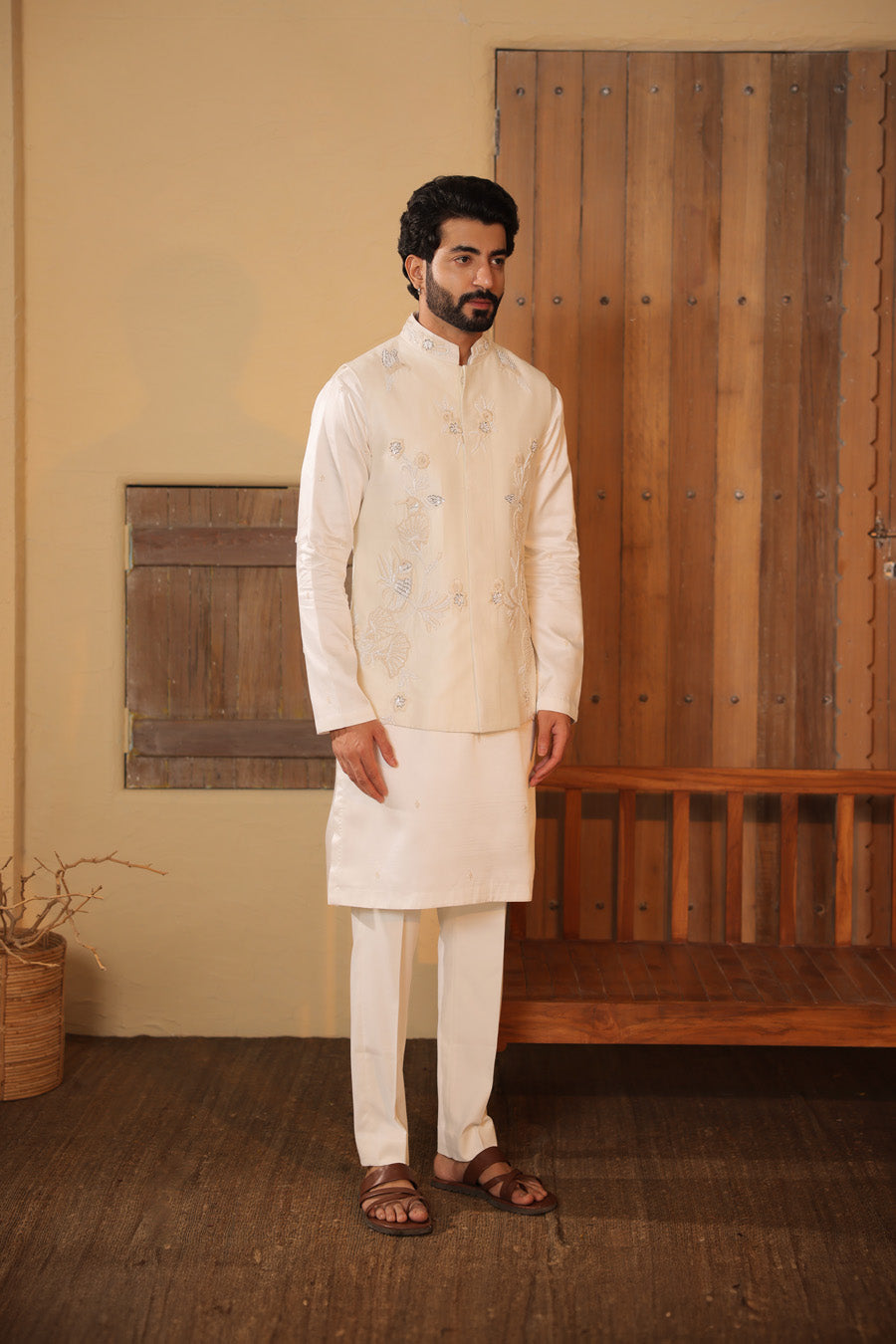 Sarvang Milky White Waisatcoat Set