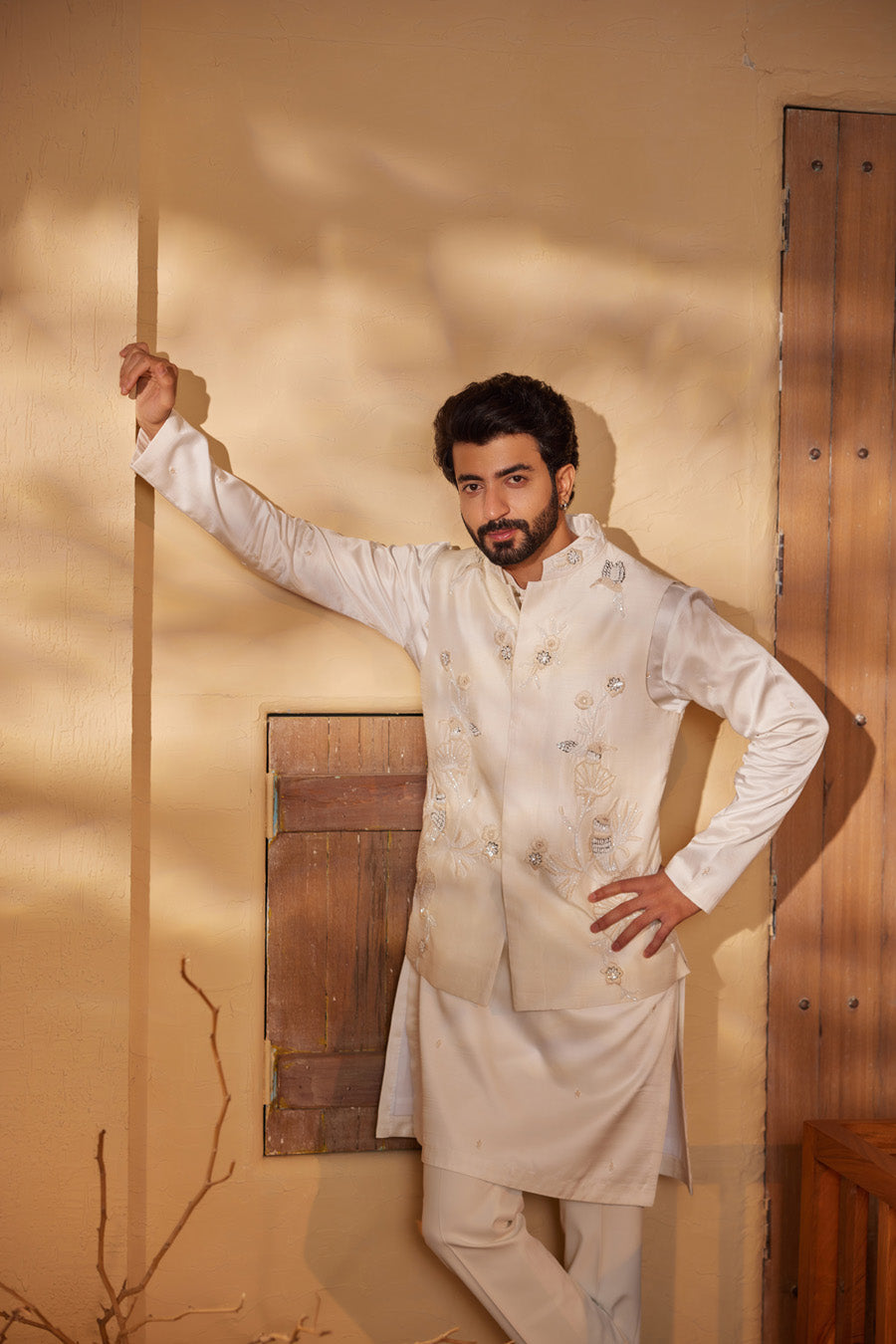 Sarvang Milky White Waisatcoat Set