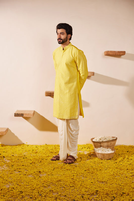 Yamak Lime Yellow Dhoti Kurta Set