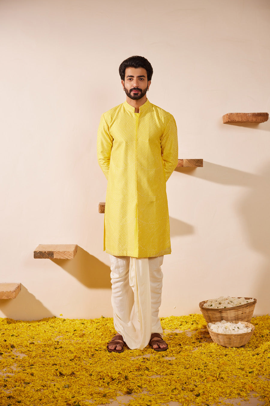 Yamak Lime Yellow Dhoti Kurta Set