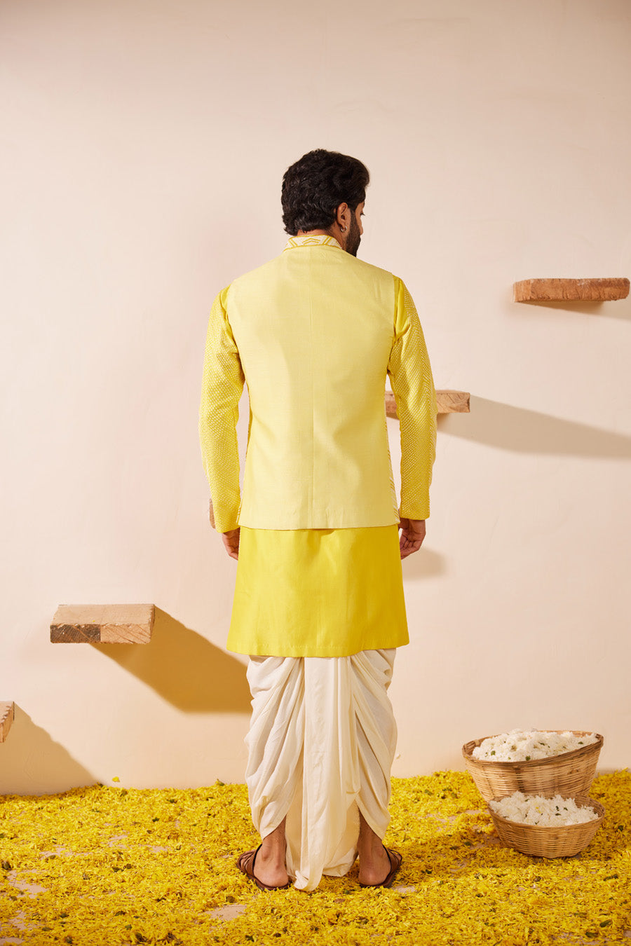 Yajur Lime Yellow Waistcoat Set