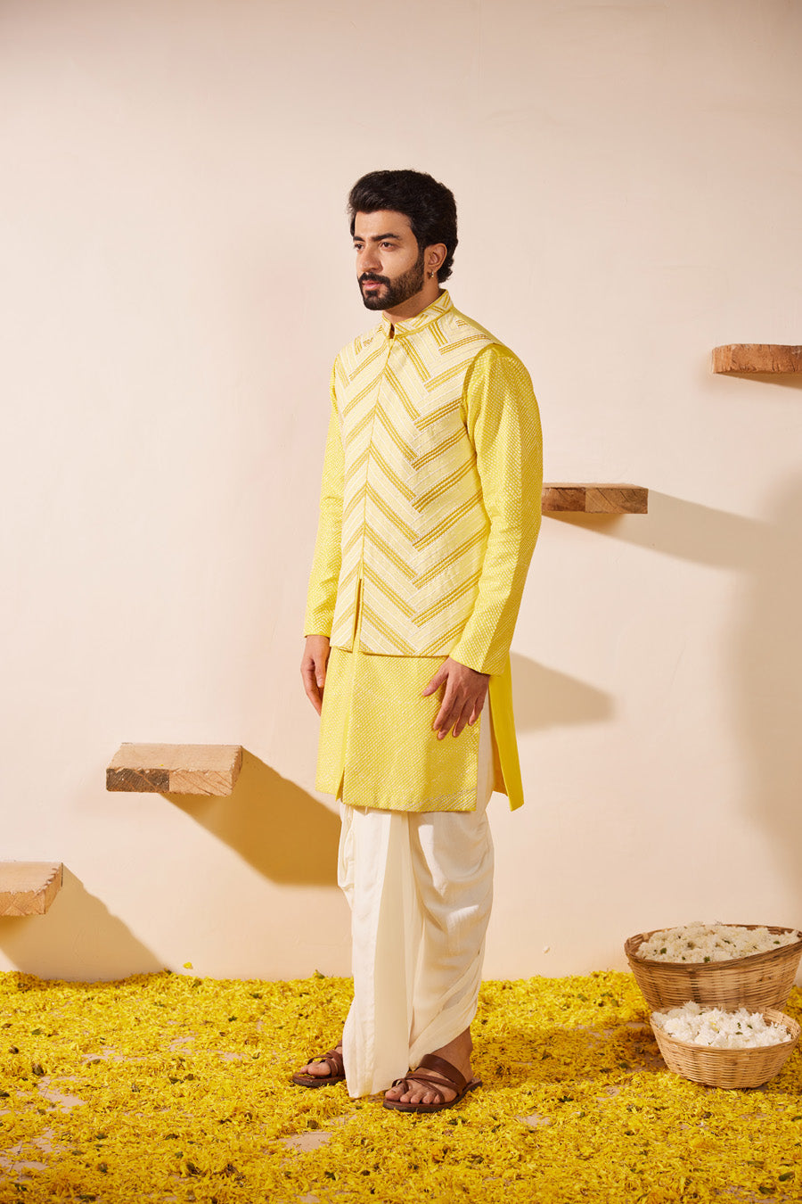 Yajur Lime Yellow Waistcoat Set