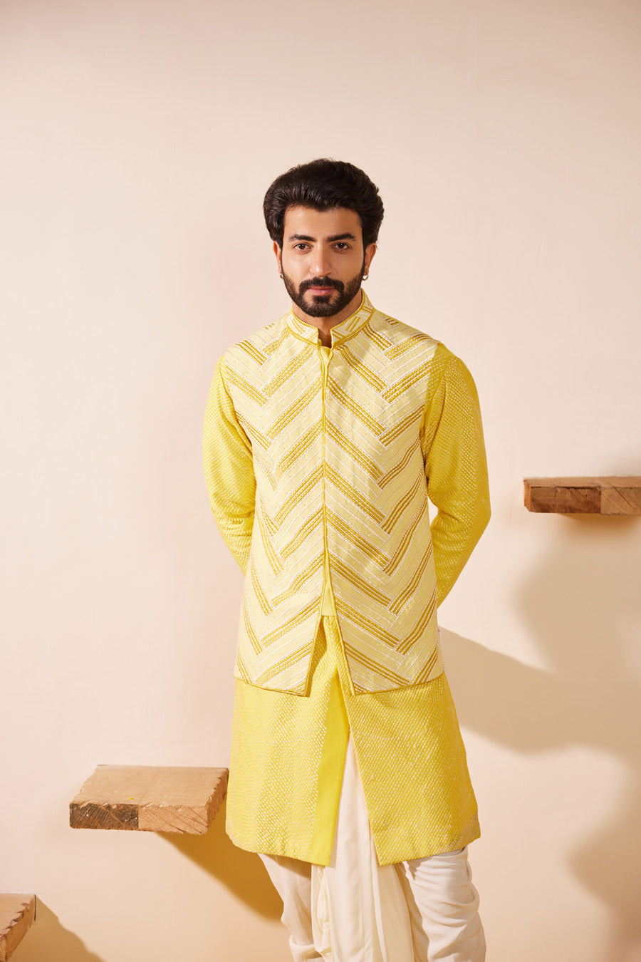 Yajur Lime Yellow Waistcoat Set