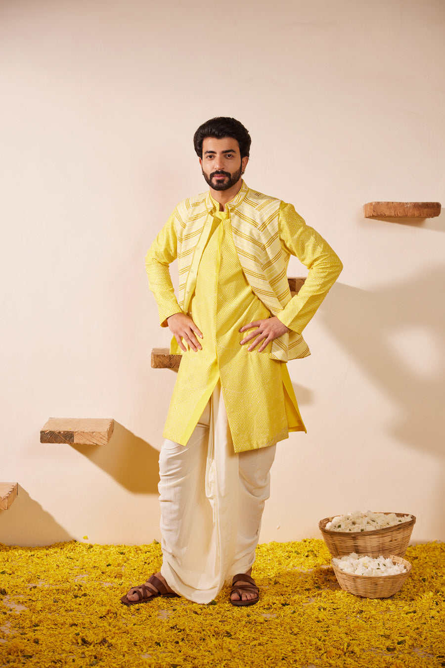 Yajur Lime Yellow Waistcoat Set