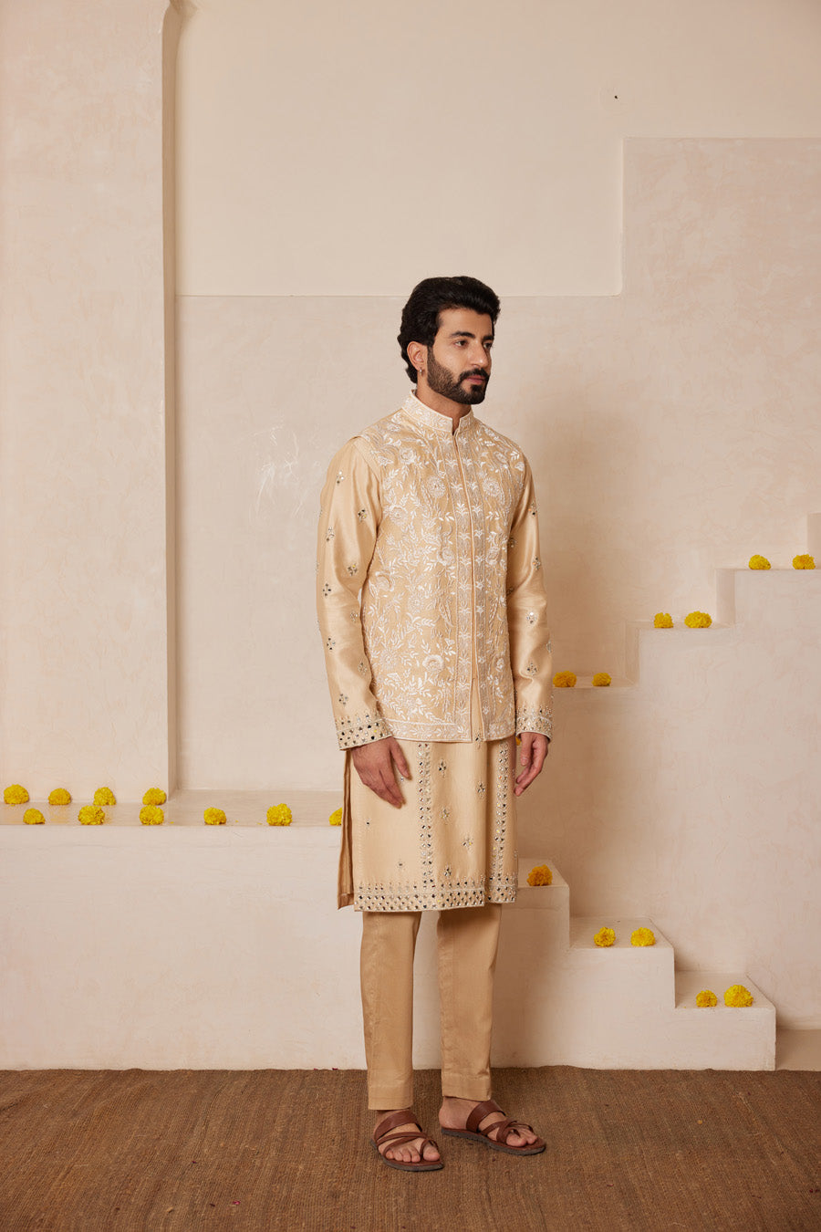 Arunav Beige Waistcoat Set