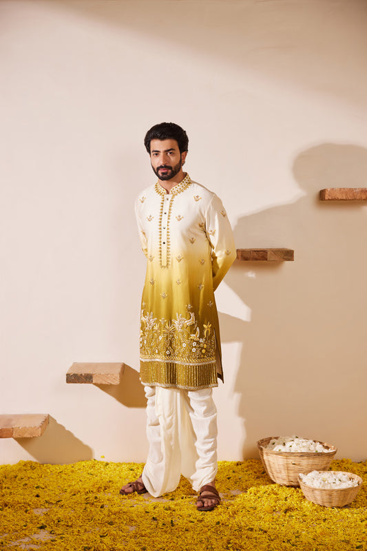 Tasvam Mehandi Green Ombre Kurta-Dhoti Set