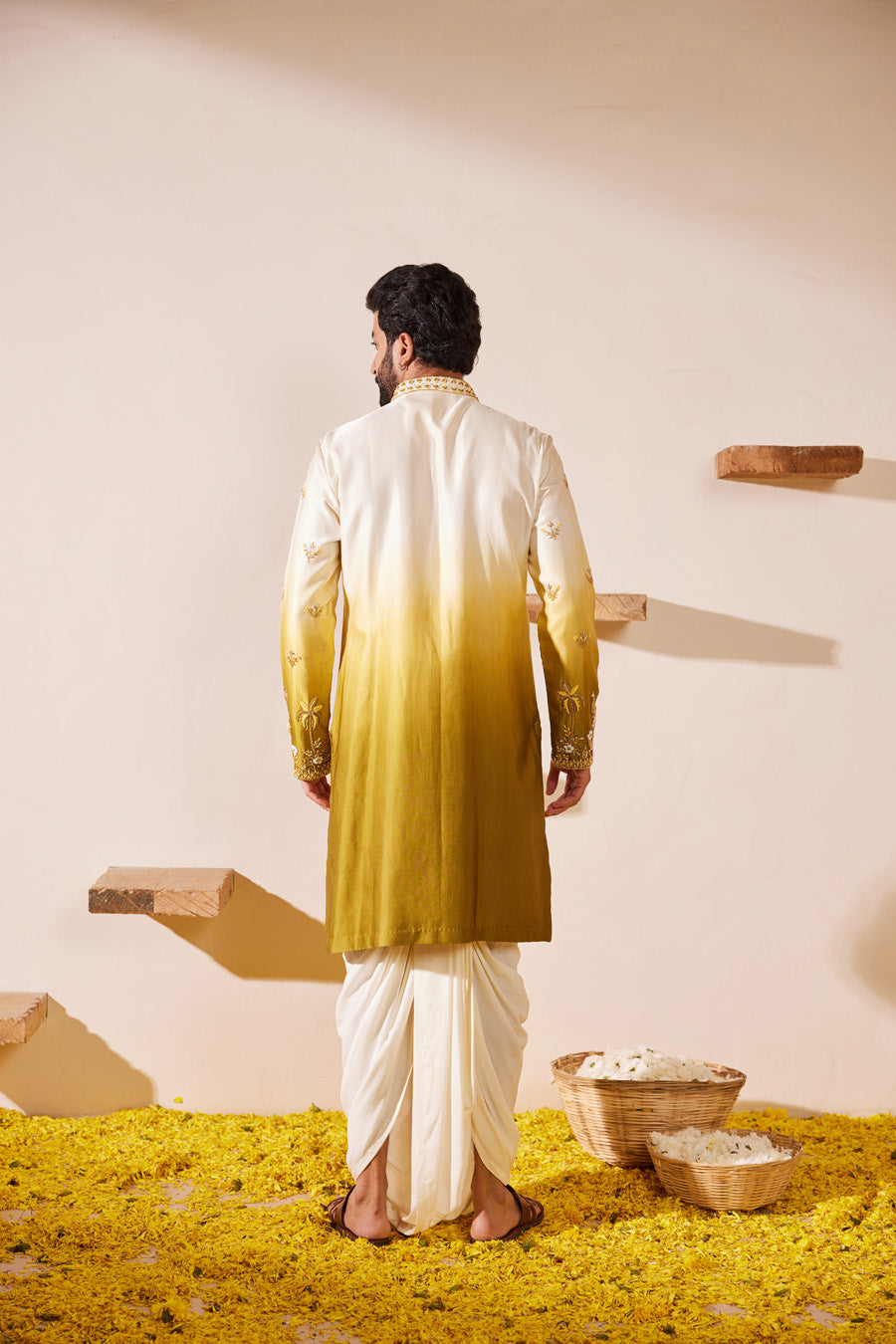 Tasvam Mehandi Green Ombre Kurta-Dhoti Set