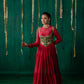 Red Layered Anarkali With Green Koti With Pencil Pants And Dupatta