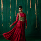 Red Layered Anarkali With Green Koti With Pencil Pants And Dupatta