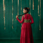 Red Layered Anarkali With Green Koti With Pencil Pants And Dupatta