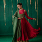 Red Layered Anarkali With Green Koti With Pencil Pants And Dupatta
