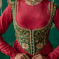 Red Layered Anarkali With Green Koti With Pencil Pants And Dupatta