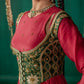Red Layered Anarkali With Green Koti With Pencil Pants And Dupatta