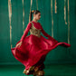 Red Layered Anarkali With Green Koti With Pencil Pants And Dupatta
