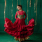 Red Layered Anarkali With Green Koti With Pencil Pants And Dupatta