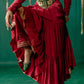 Red Layered Anarkali With Green Koti With Pencil Pants And Dupatta
