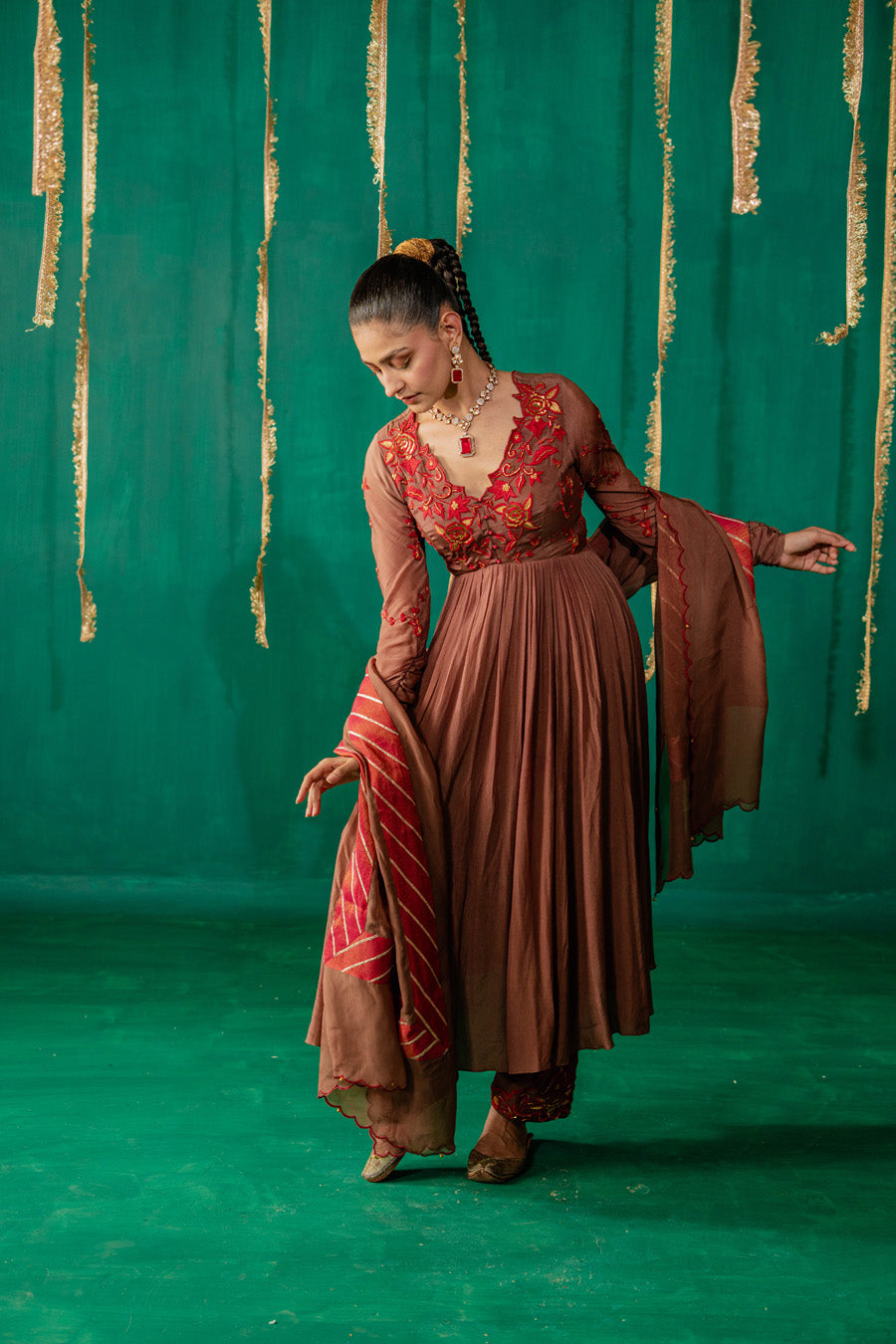 Brown Suit With Salwar Set With Dupatta