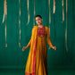 Yellow And Red Anarkali With Pencil Pants And Dupatta