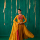 Yellow And Red Anarkali With Pencil Pants And Dupatta