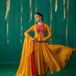 Yellow And Red Anarkali With Pencil Pants And Dupatta