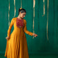 Yellow And Red Anarkali With Pencil Pants And Dupatta