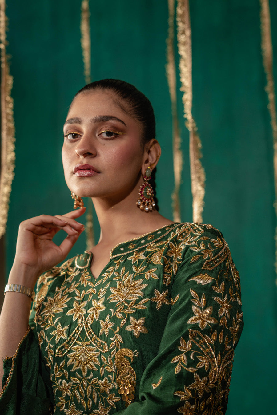 Green Staright Kurta With Gharara And Dupatta