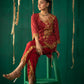 Red Straight Kurta With Dhoti Pants With Dupatta