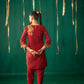 Red Straight Kurta With Dhoti Pants With Dupatta