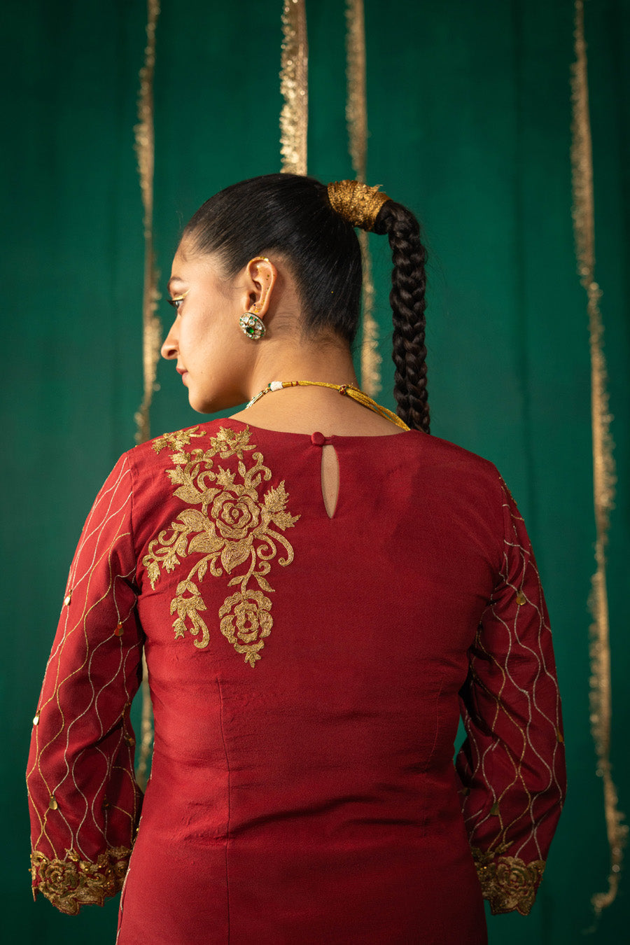 Red Straight Kurta With Dhoti Pants With Dupatta