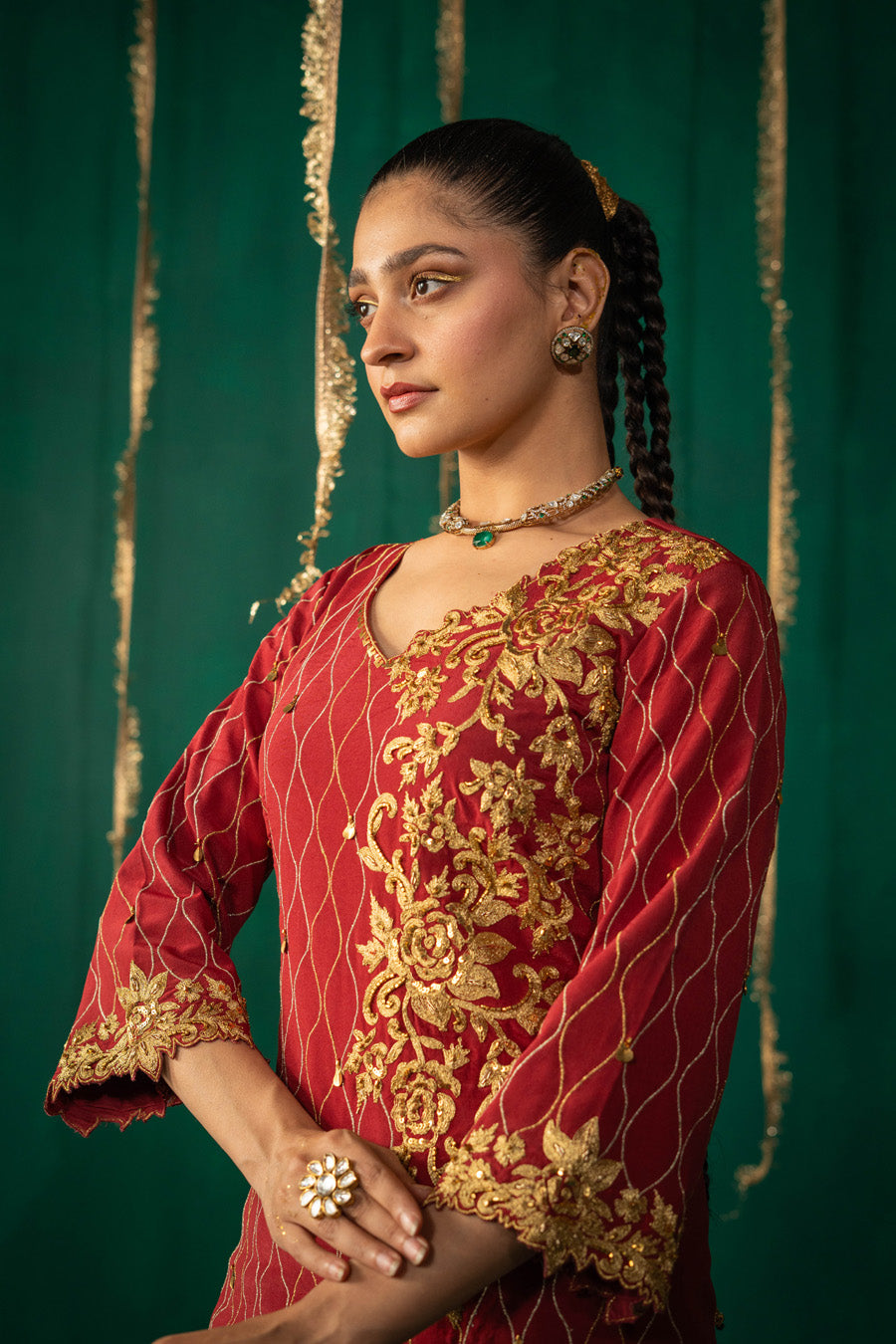 Red Straight Kurta With Dhoti Pants With Dupatta