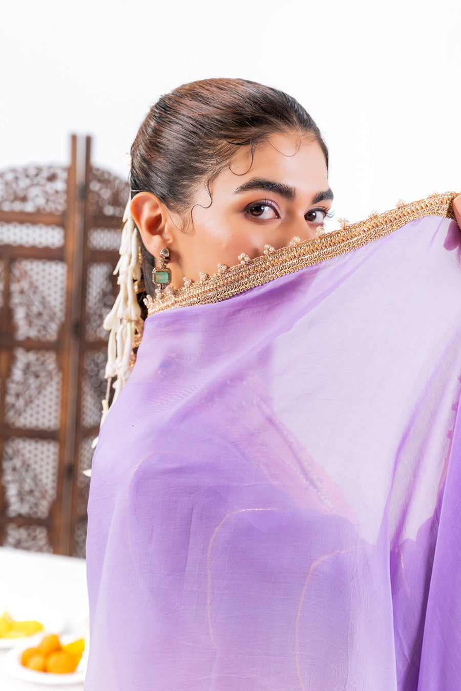 Pink and purple Anarkali Set With Ombre Dupatta And Pants