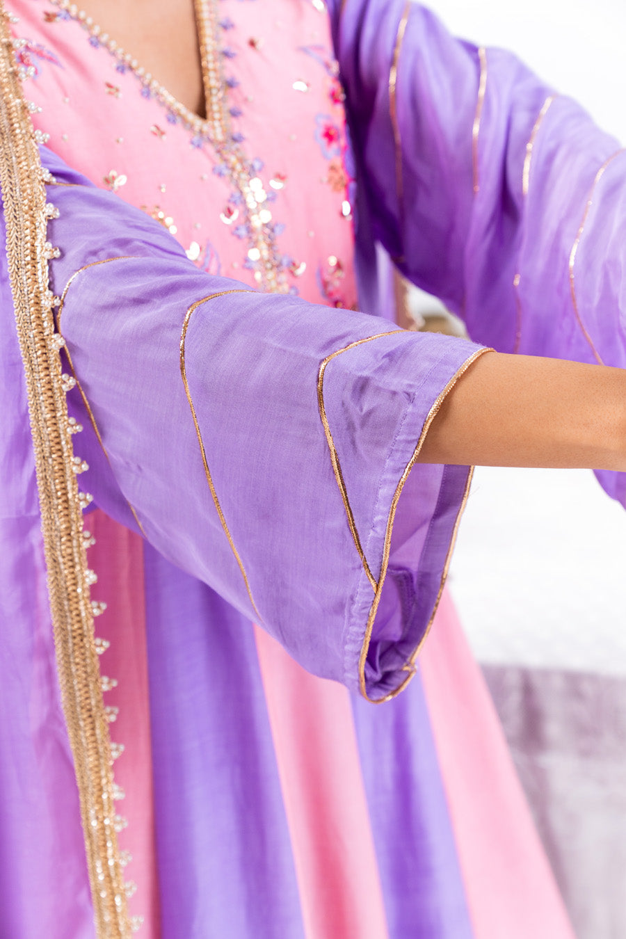 Pink and purple Anarkali Set With Ombre Dupatta And Pants
