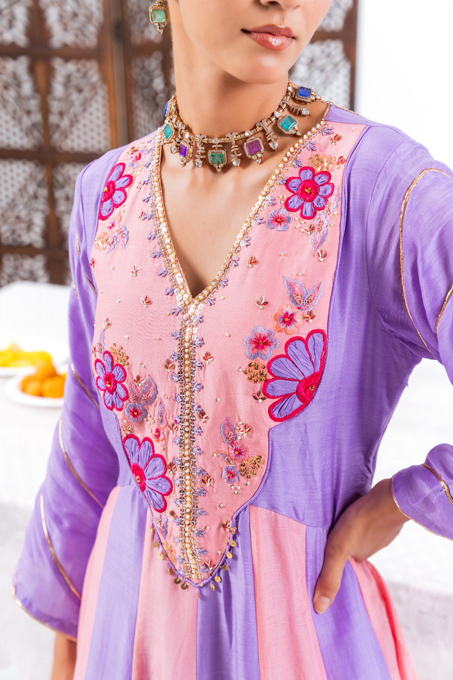 Pink and purple Anarkali Set With Ombre Dupatta And Pants