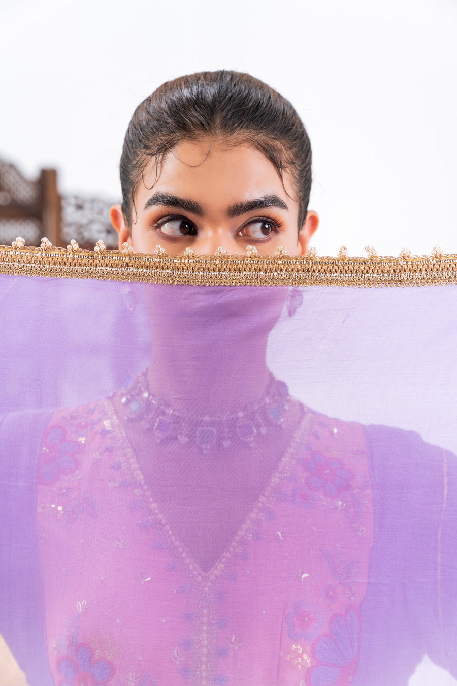 Pink and purple Anarkali Set With Ombre Dupatta And Pants