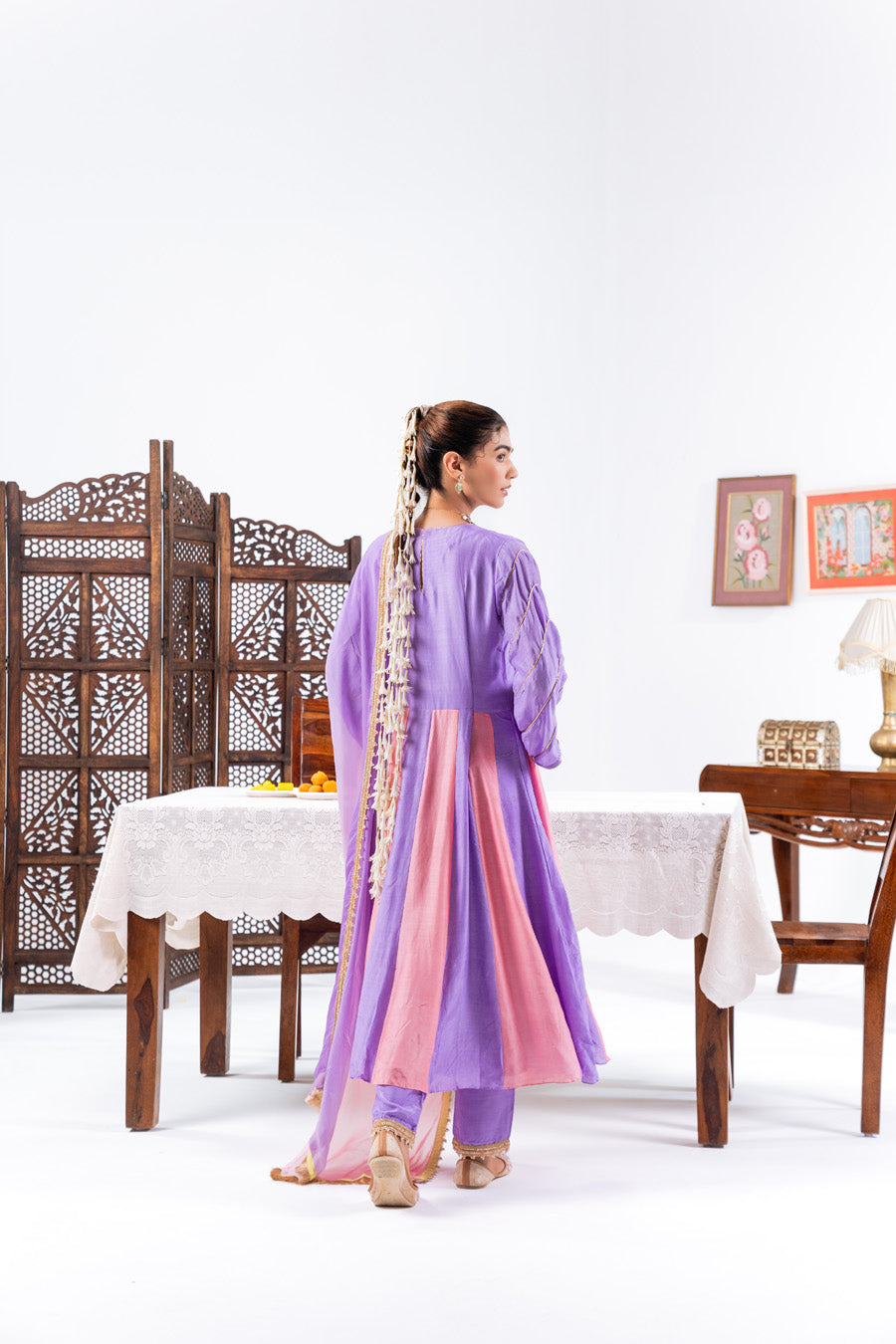 Pink and purple Anarkali Set With Ombre Dupatta And Pants