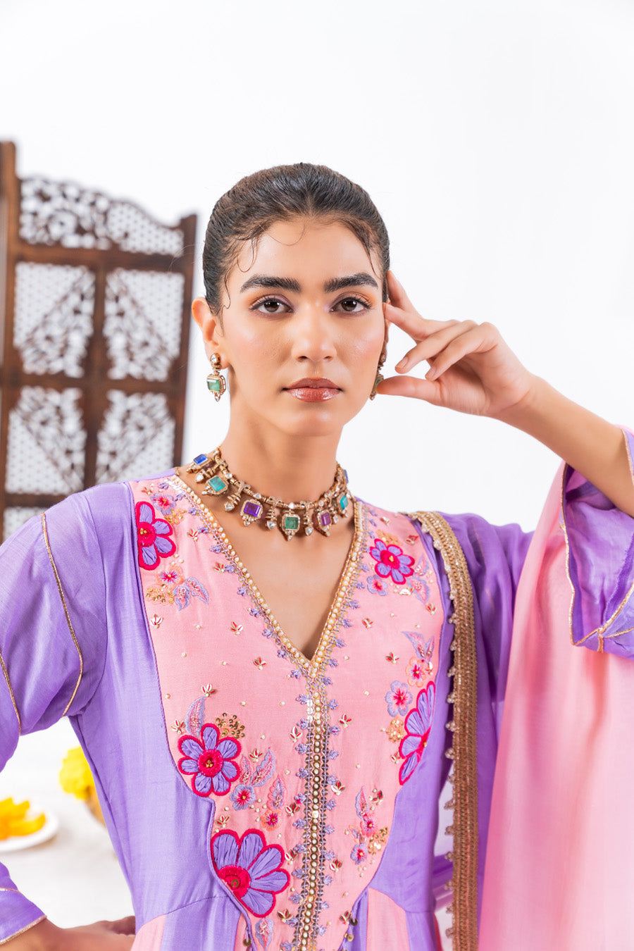 Pink and purple Anarkali Set With Ombre Dupatta And Pants