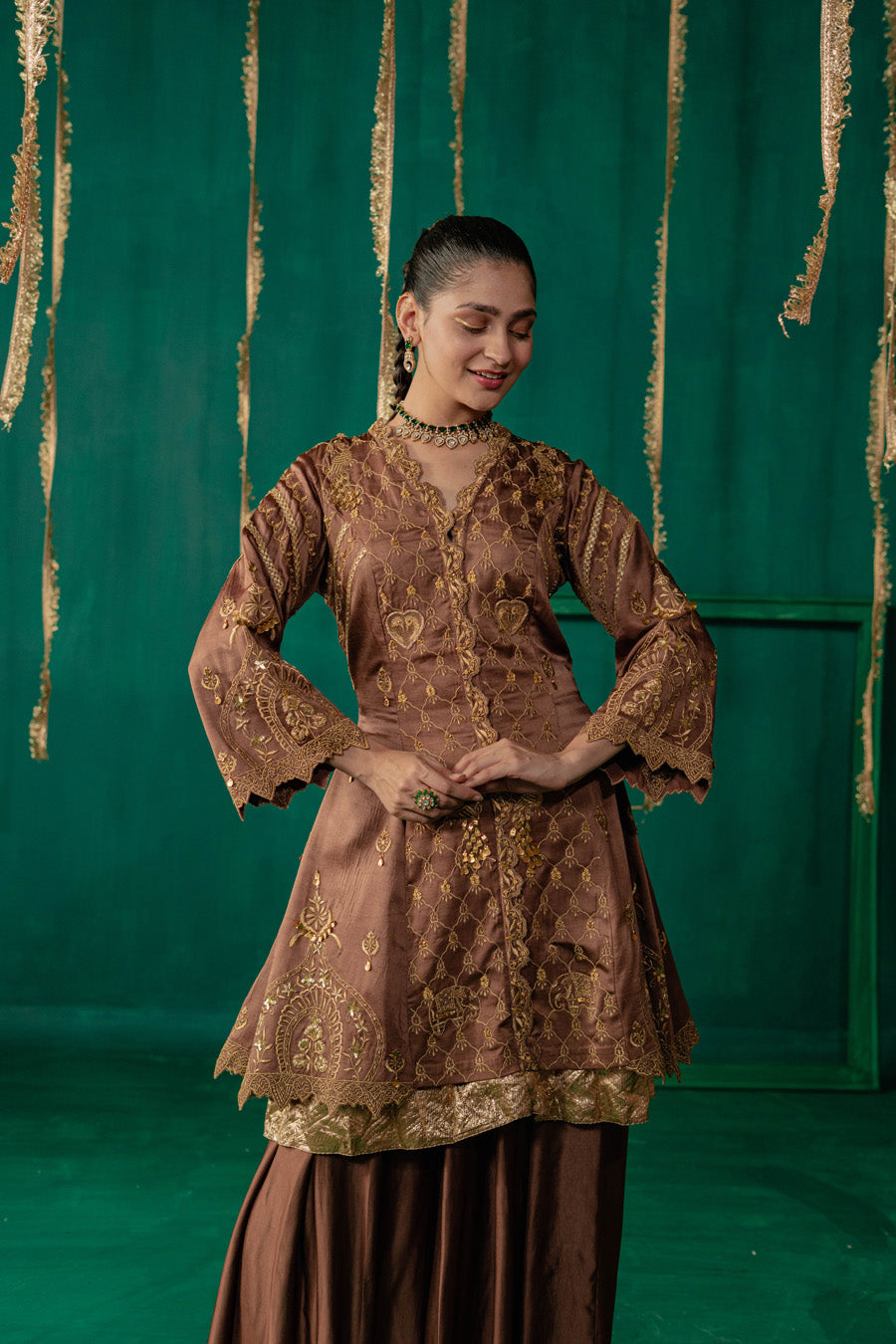 Brown Jacket With Wide Leg Pants