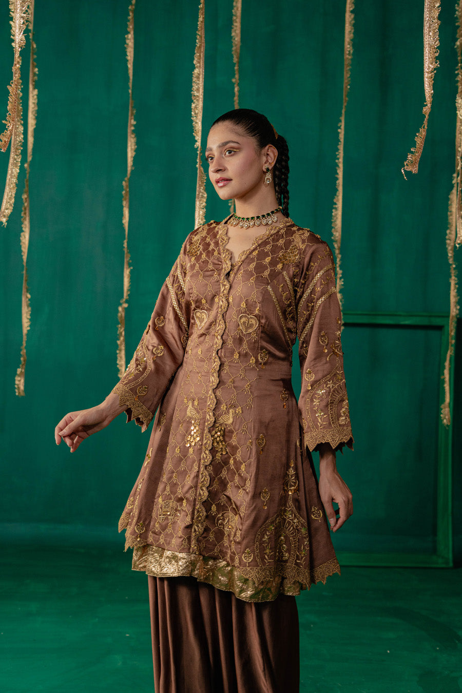 Brown Jacket With Wide Leg Pants