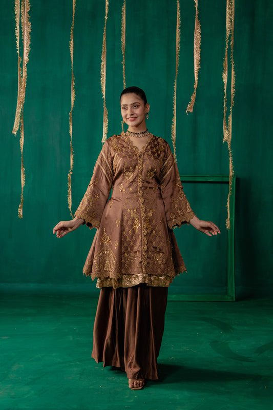 Brown Jacket With Wide Leg Pants