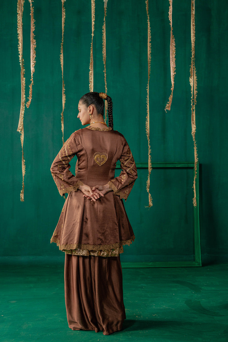 Brown Jacket With Wide Leg Pants